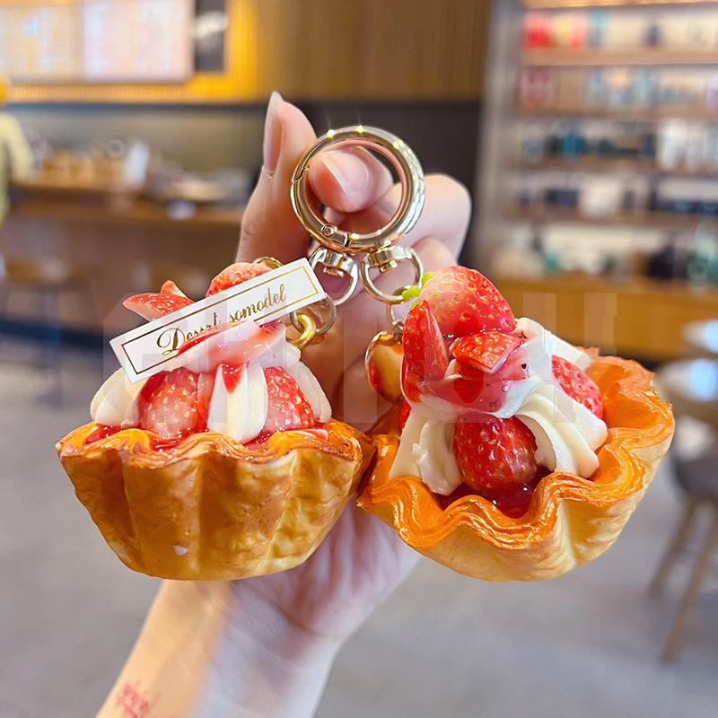 Car Accessories Japan - Creative PU Strawberry Egg Tart Keychain